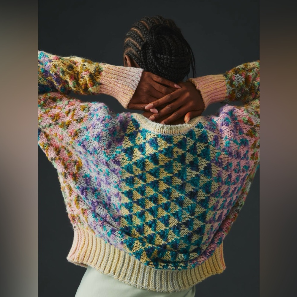 Anthropologie TEXTURED CARDIGAN SWEATER IN A BEAUTIFUL RAINBOW YARN WOOL BLEND - Picture 4 of 12